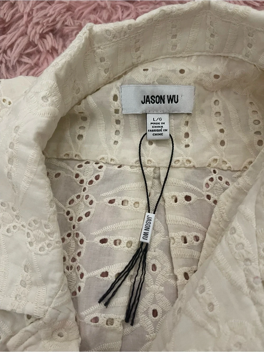 Jason Wu Mens Embroidered Eyelet Button Front Shirt Ivory Size Large - Picture 2 of 3